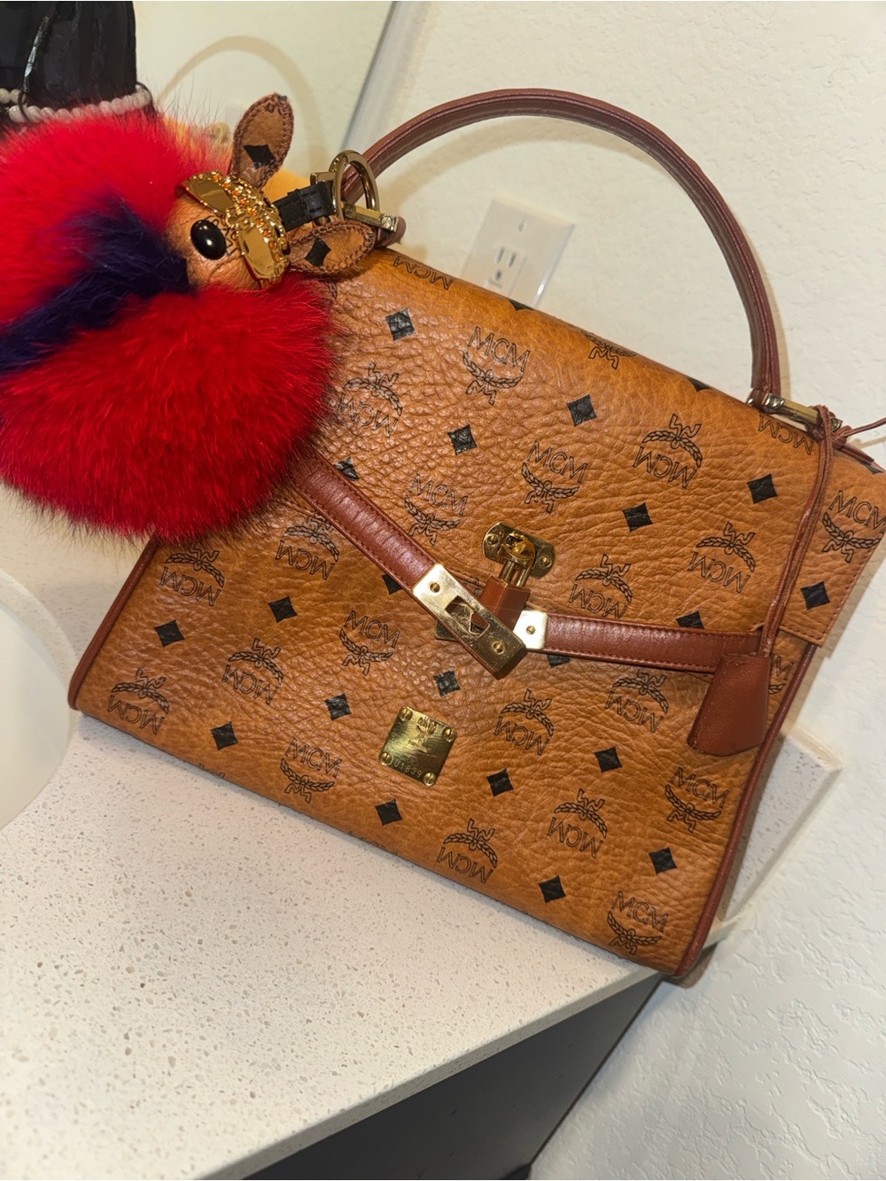 MCM Cognac Visetos bag Kelly birkin style No charm unless purchased full price